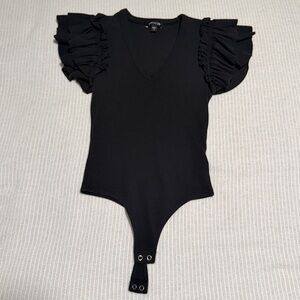Express Black Ruffle Sleeve Bodysuit women’s size XS